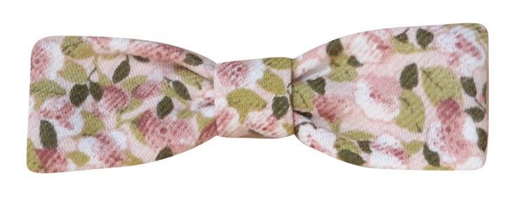 Perle, Clip petit noeud, en imprimé fleuri rose et kaki - Perle, Small bow clip, in Pink and khaki flower print