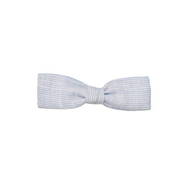 Perle, small bow clip, in Thin blue and whites stripes