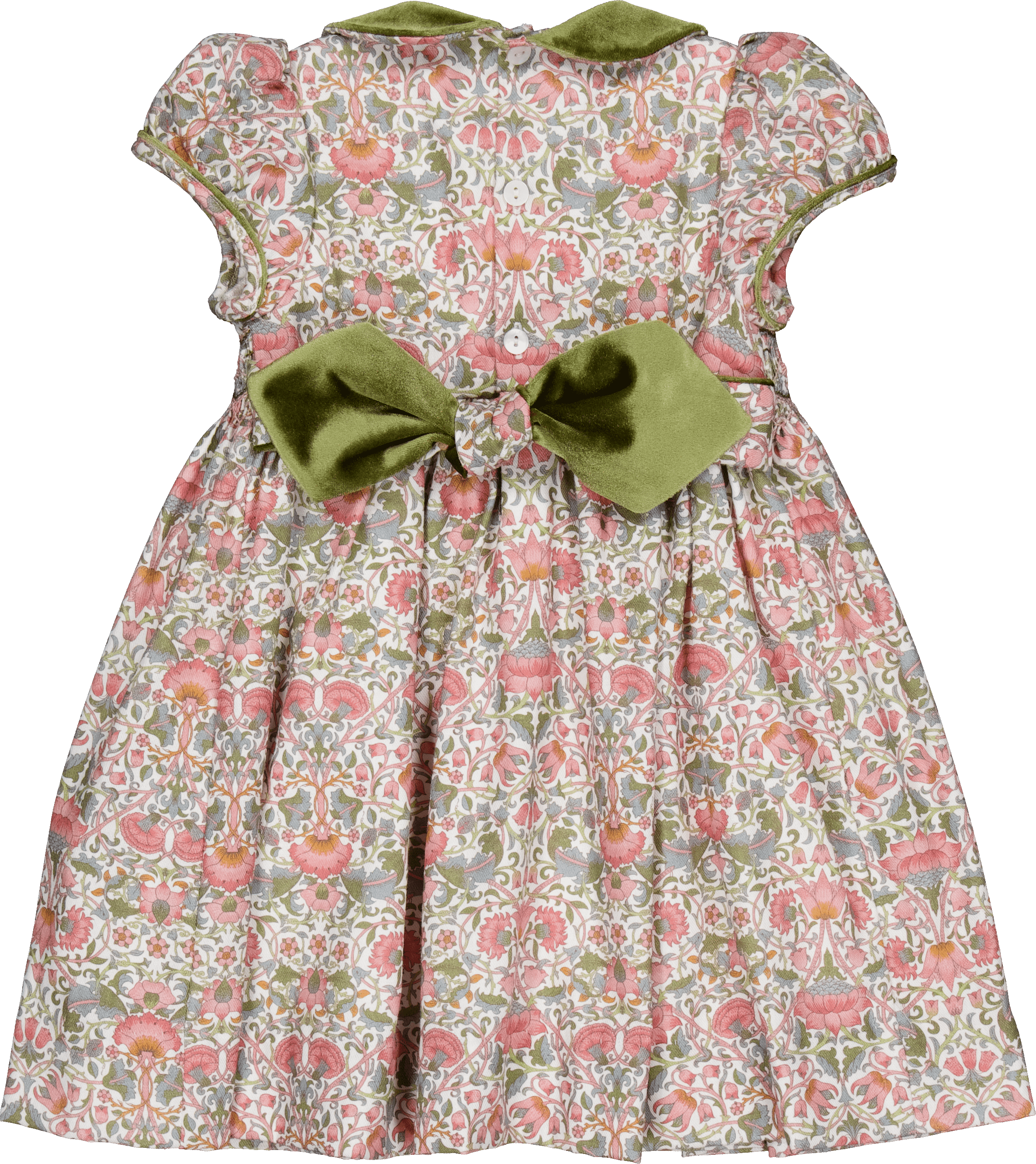 Rison, robe smockée imprimé baroque rose