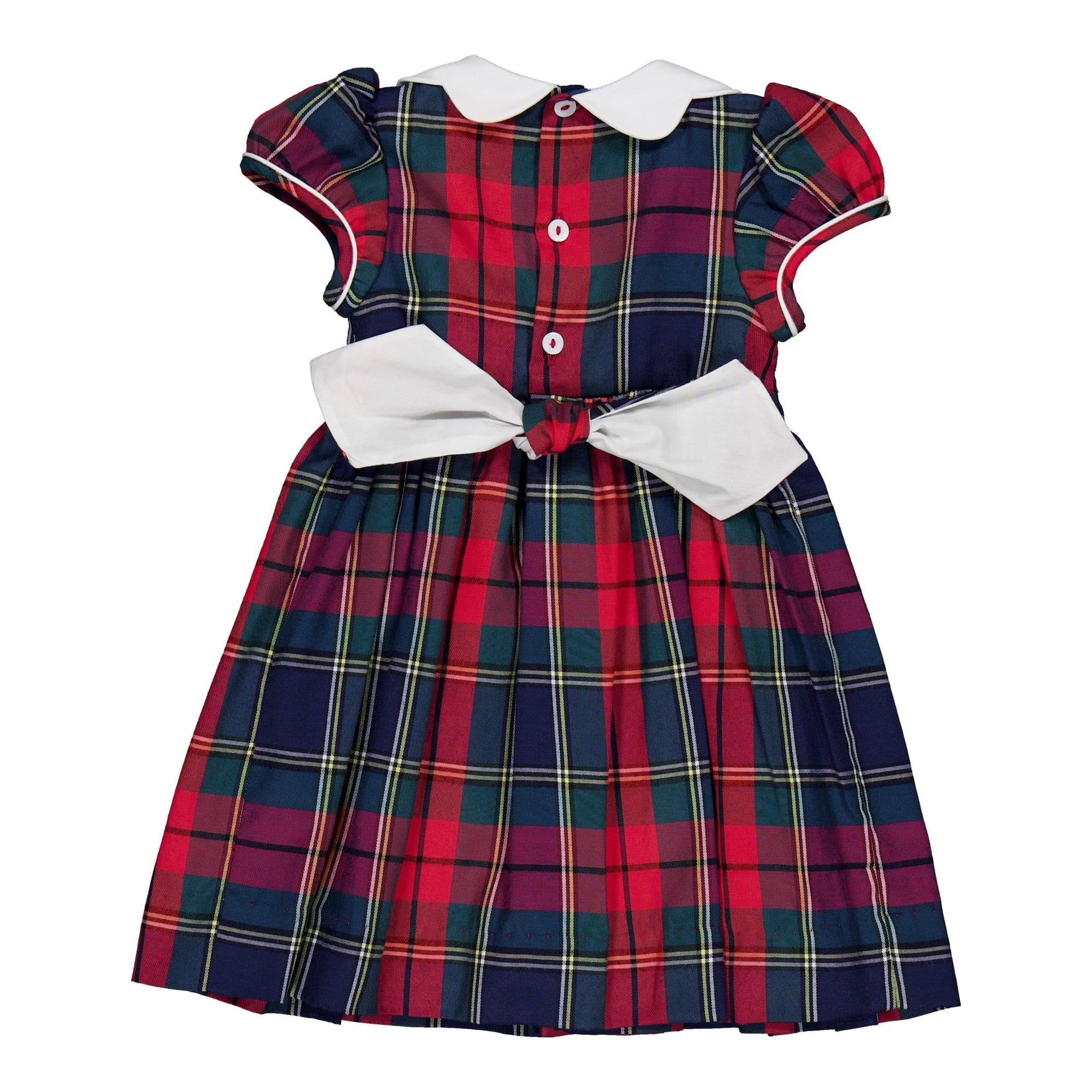 Ritha, robe smockée, en tartan bleu marine et rouge