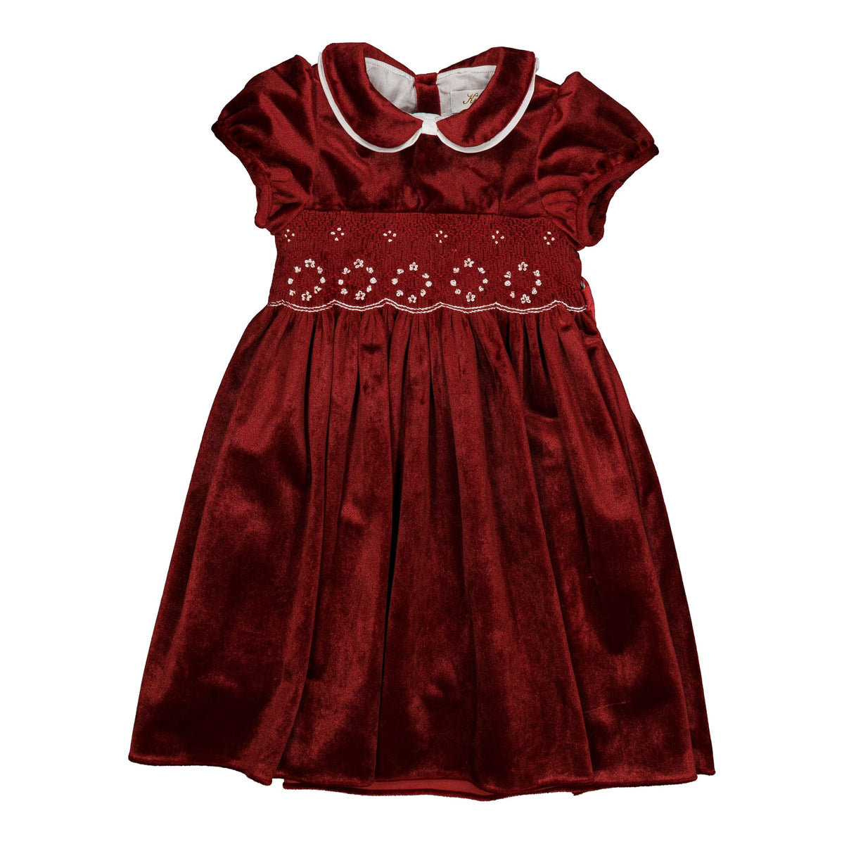 Robe Mathilde pour fille, à smocks, en velours bordeaux