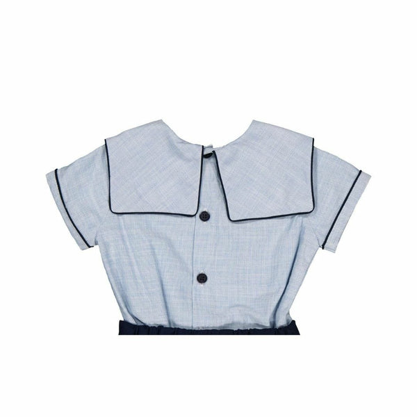 Robinson, chemise à col marin brodé, en bleu thin rayé bleu et blanc