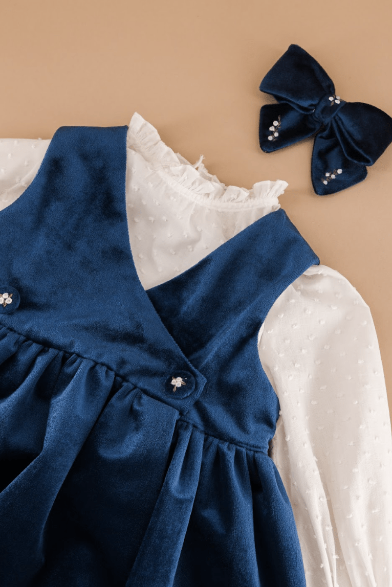 Séraphine, robe chasuble en velours marine