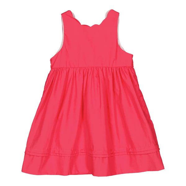Serena, robe chasuble avec encolure festonnée sur le devant et dans le dos, petits plis dans le bas, en popeline melon d'eau