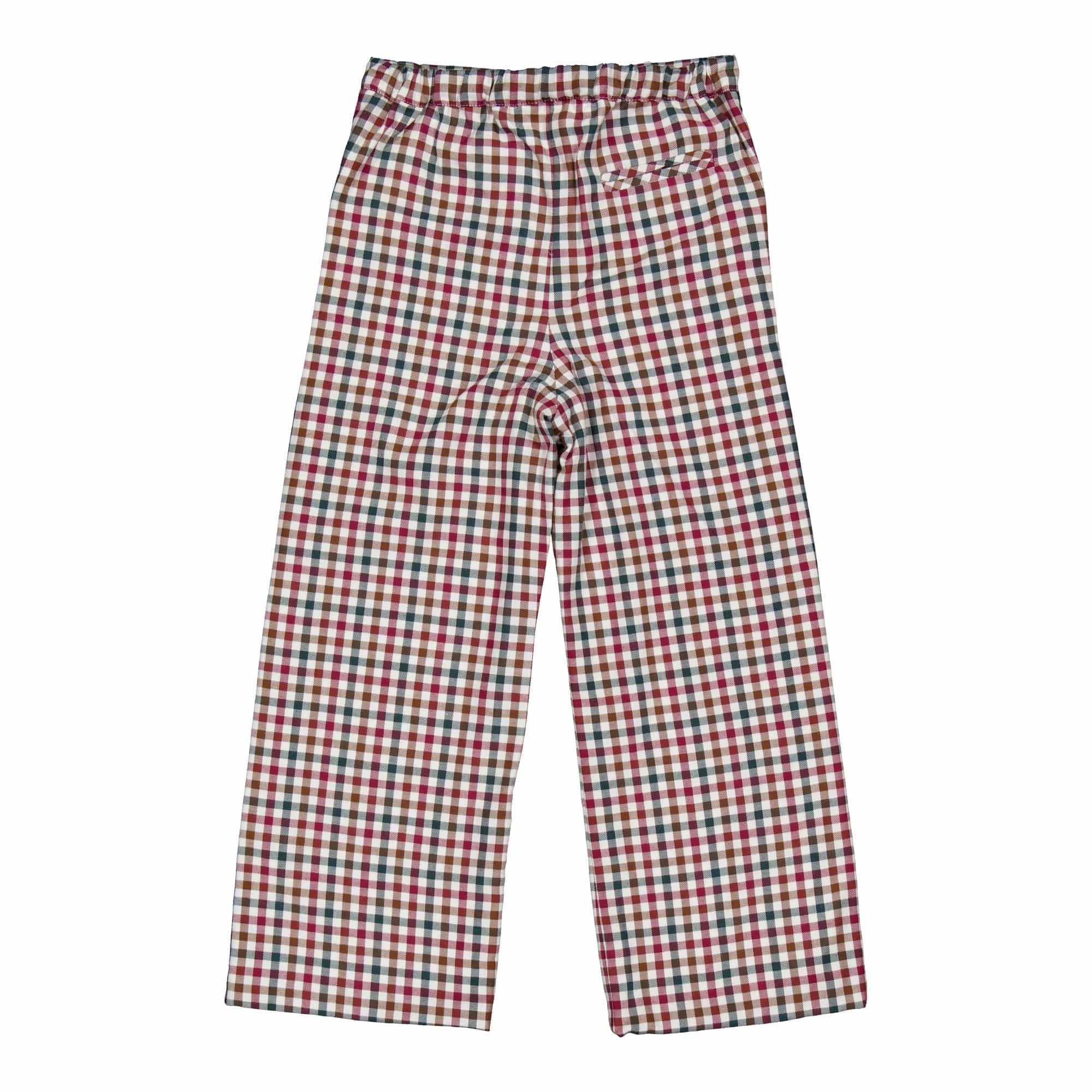 Solène, pantalon pour fille, en vichy bordeaux et pin