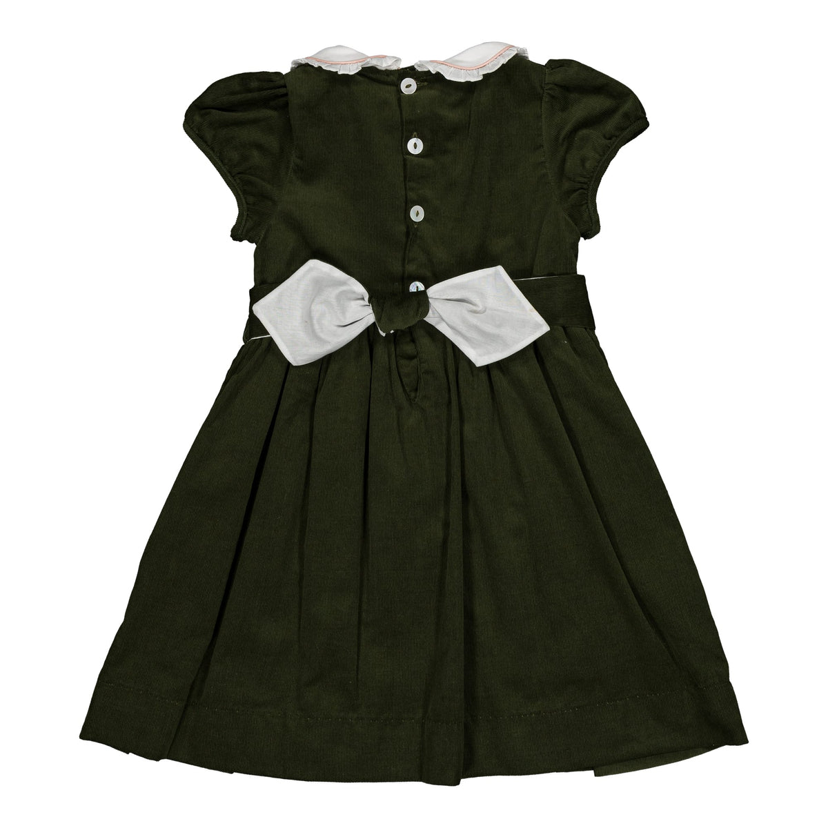 Sybelle MC, Robe smockée pour fille en velours côtelé olive