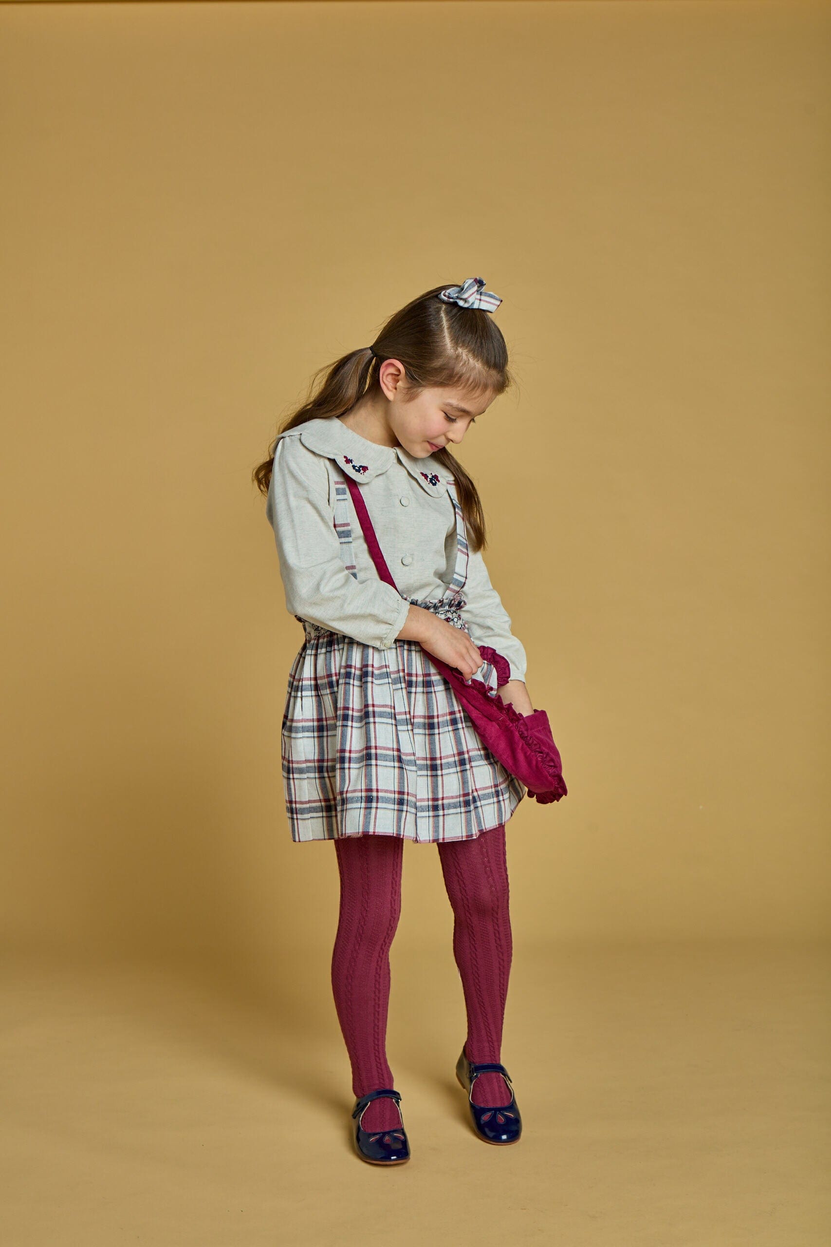 Tic & Tac, set de 2 chouchous, tartan marine/bordeaux & velours côtelé marine