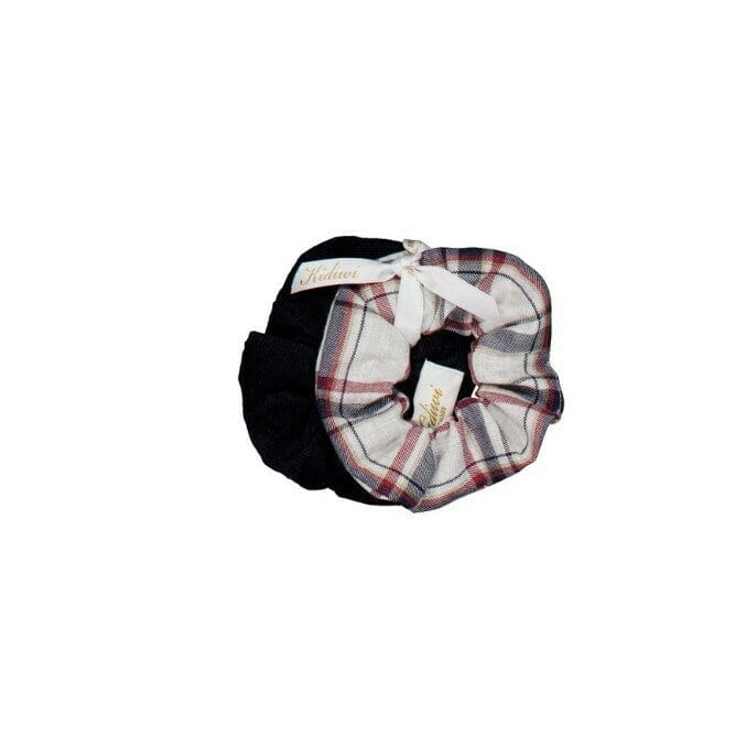 Tic & Tac, set de 2 chouchous, tartan marine/bordeaux & velours côtelé marine