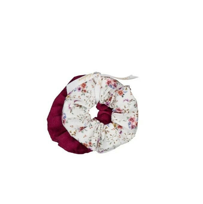 Tic & Tac, set of 2 chouchous, imprimé Winter bouquet & velours côtelé Bordeaux