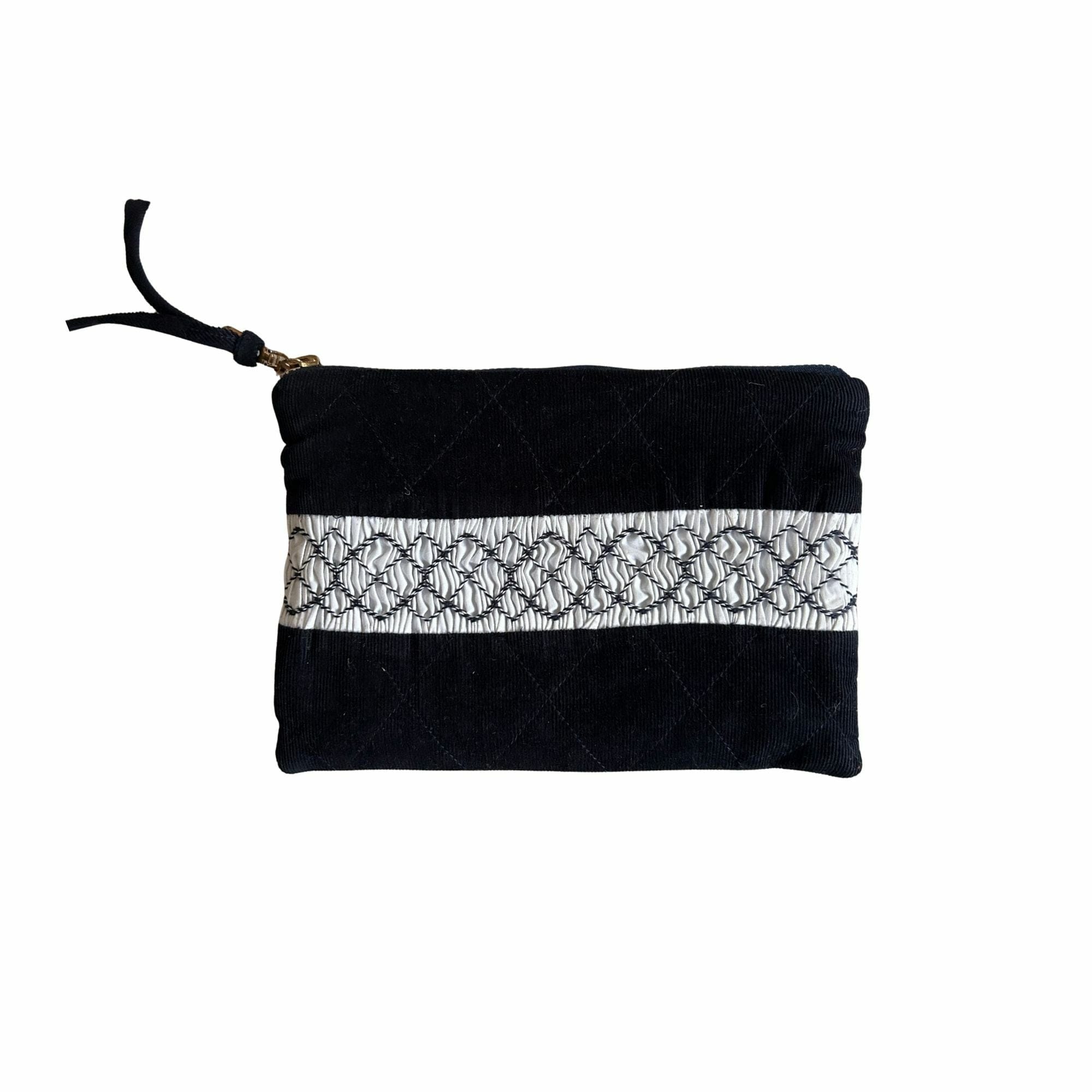 Tricia, trousse smockée 22x15cm, en velours côtelé marine