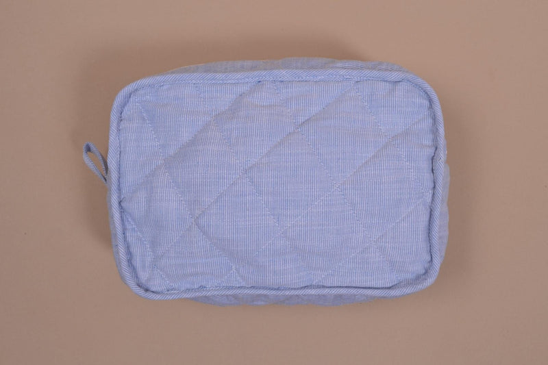 Trousse, Handsmocked toilet bag, in small blue and white stripes 1mm