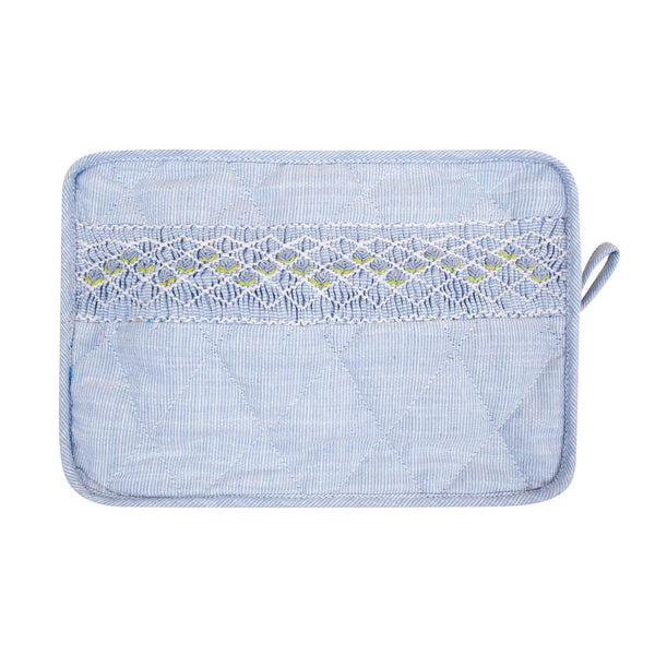 Trousse, Handsmocked toilet bag, in small blue and white stripes 1mm
