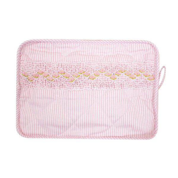 Trousse, Handsmocked toilet bag, in small pink and white stripes 1mm