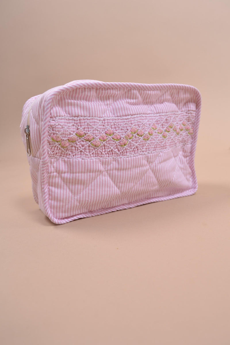 Trousse, Handsmocked toilet bag, in small pink and white stripes 1mm