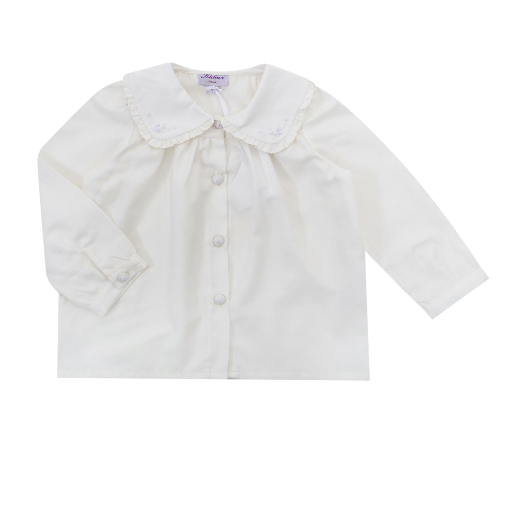 Violaine, blouse brodée fille en twill blanc cassé