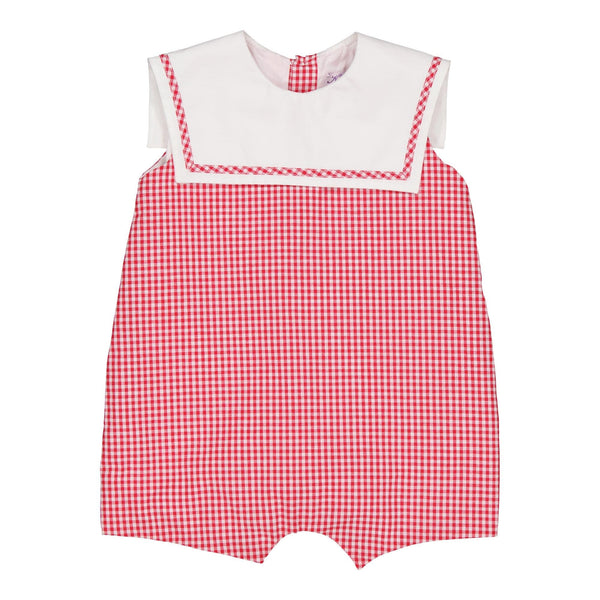 Vipérine, baby romper with white sailor collar, in Little red gingham