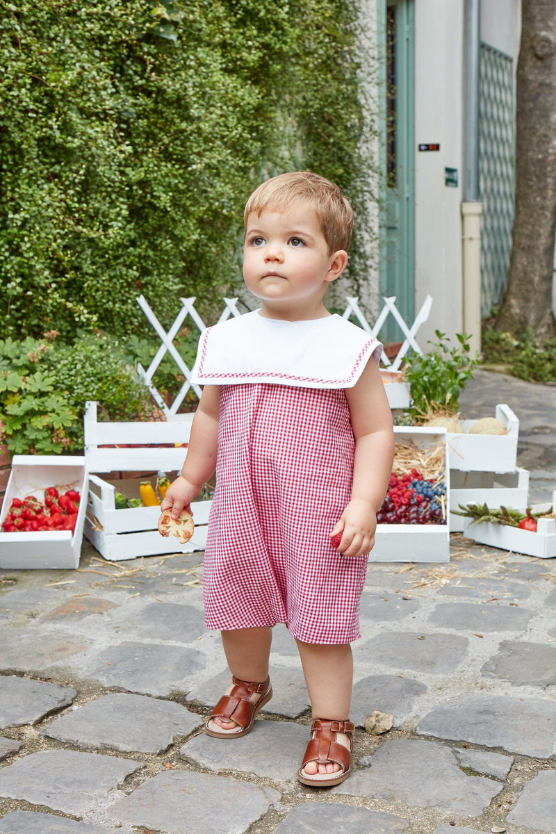 Vipérine, baby romper with white sailor collar, in Little red gingham