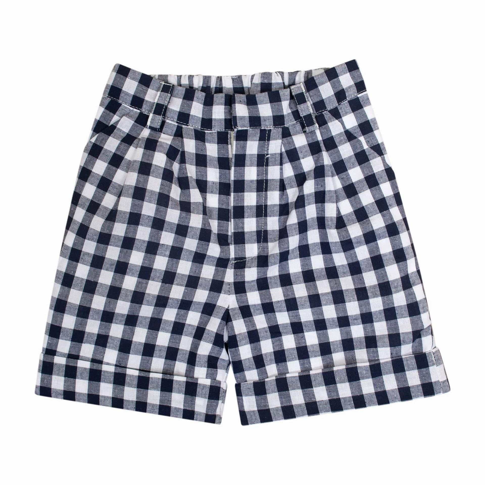Adam, short garçon avec 2 poches italiennes, en vichy marine 10mm - boy's shorts with 2 Italian pockets, in 10mm navy gingham