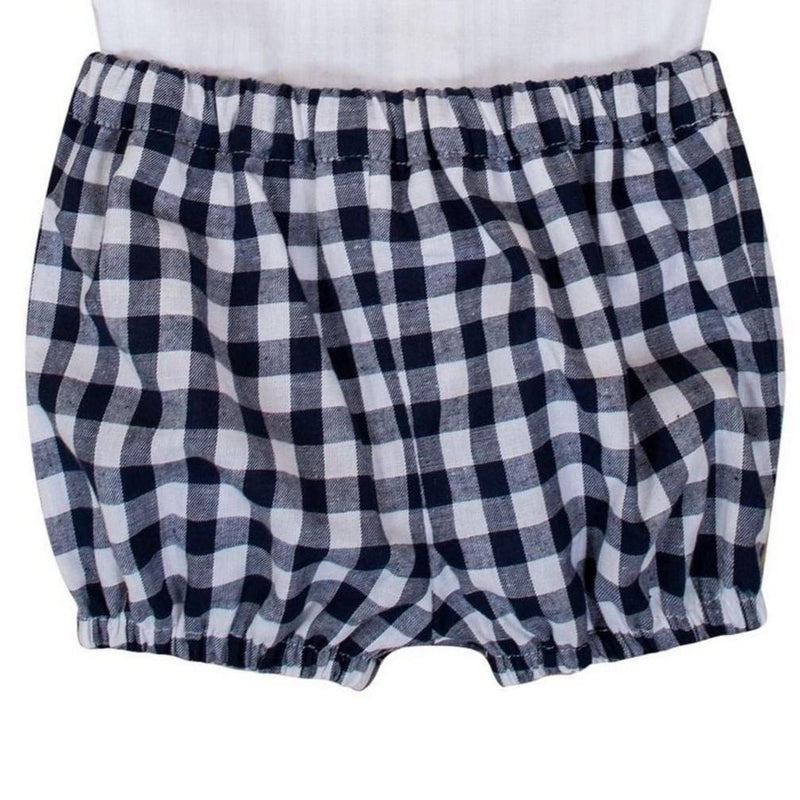 Babiane, bloomer pour bébé, taille élastiquée, en imprimé  vichy marine 10mm - baby bloomers, elasticated waist, in navy gingham print 10mm