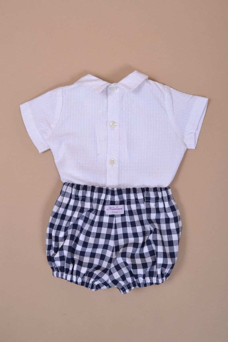 Babiane, bloomer pour bébé, taille élastiquée, en imprimé  vichy marine 10mm - baby bloomers, elasticated waist, in navy gingham print 10mm