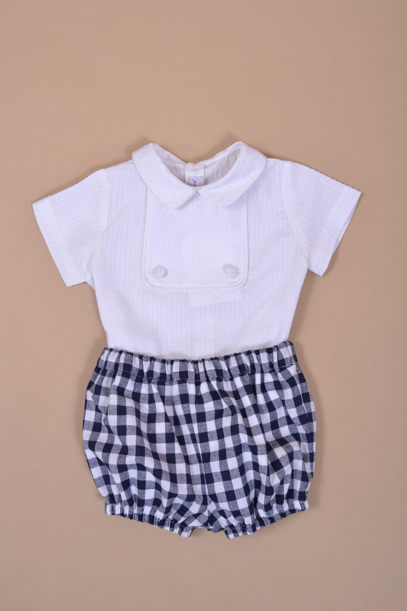 Babiane, bloomer pour bébé, taille élastiquée, en imprimé  vichy marine 10mm - baby bloomers, elasticated waist, in navy gingham print 10mm