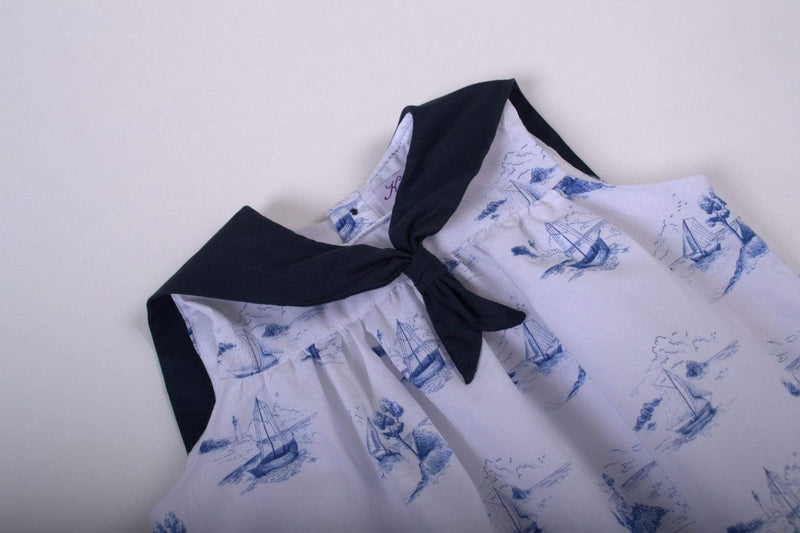 Barboteuse à imprimé toile de jouy marine