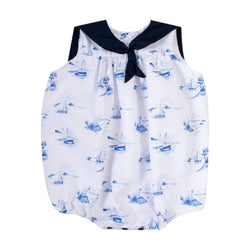 Barboteuse à imprimé toile de jouy marine