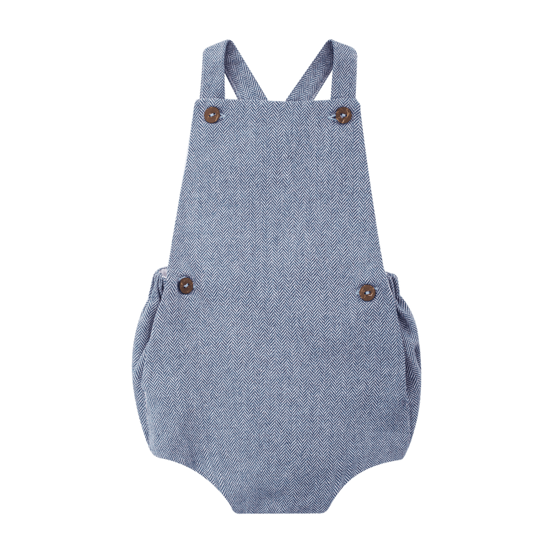 Barboteuse Loan en chevron lain bleu de prusse