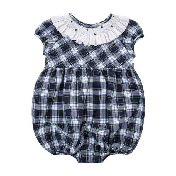 Barboteuse Thanaïs en tartan bleu et vert