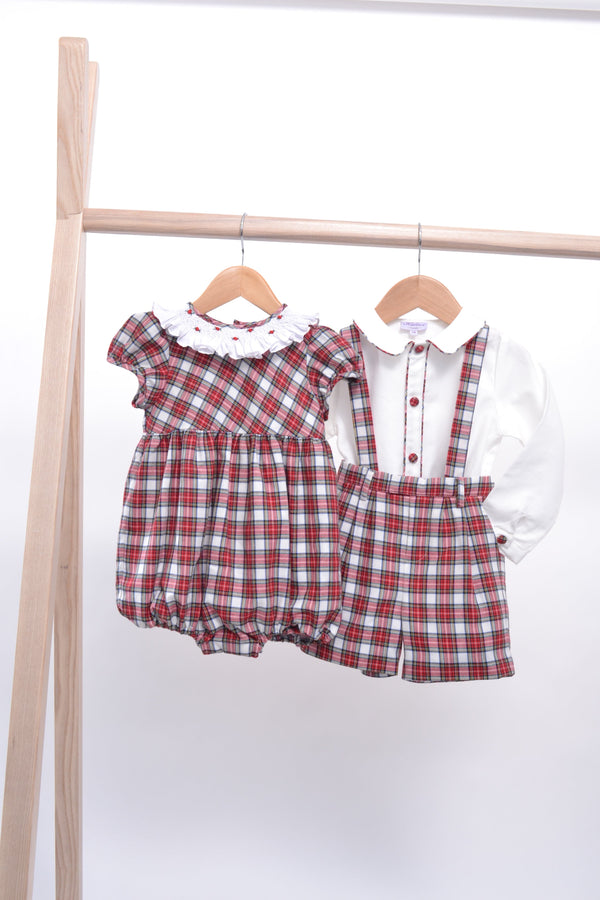 Barboteuse Thanaïs en tartan rouge