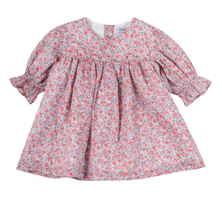 Blouse manches smockées, imprimé fleuri rouge/rose/bleu BIO - disponible en 12M