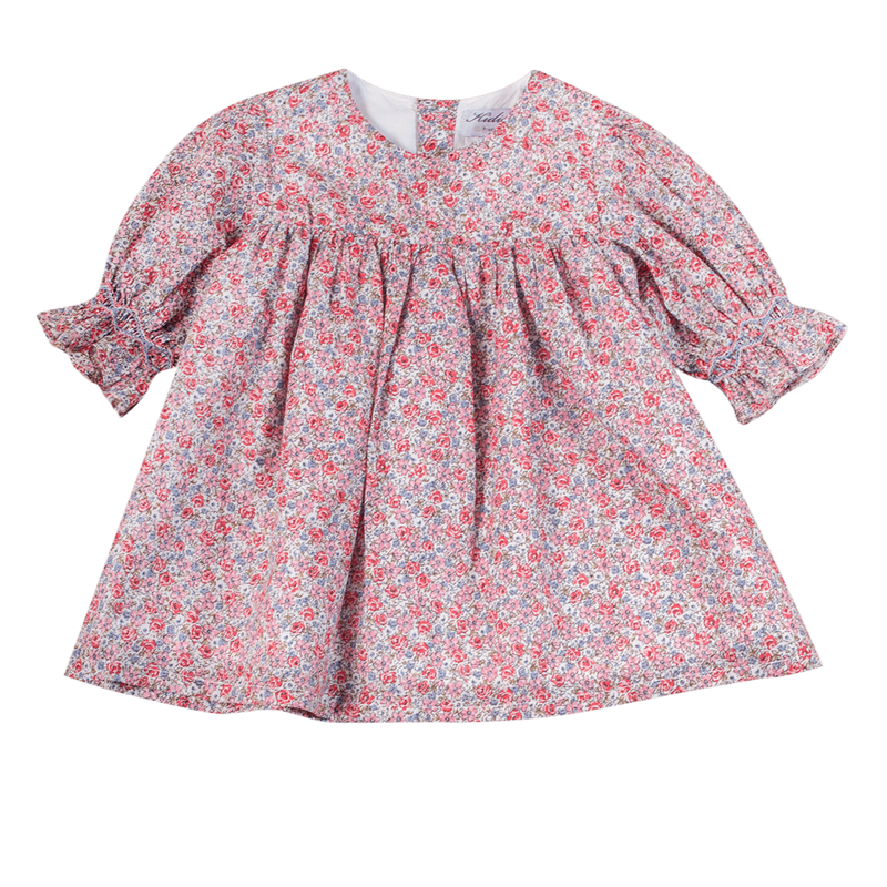 Blouse manches smockées, imprimé fleuri rouge/rose/bleu BIO - disponible en 12M