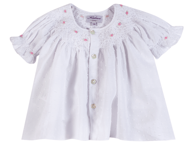 Blouse smockée au col et manches, plumetis blanc BIO