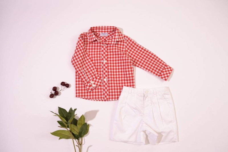 Chemise à manches longues vichy rouge
