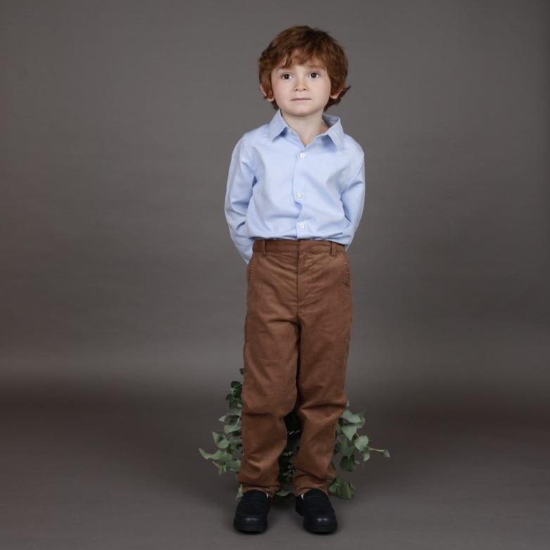 Chemise col monté en oxford bleu ciel