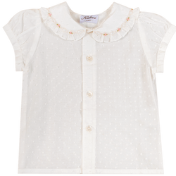 Chemise en plumetis blanc cassé BIO, col claudine à smocks