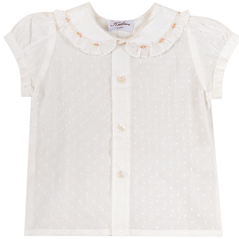 Chemise en plumetis blanc cassé BIO, col claudine à smocks