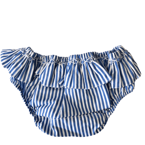 Culotte de bain à volants smockés rayé bleu