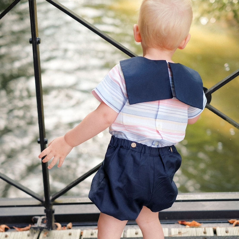 Striped sailor collar top and bloomers baby set