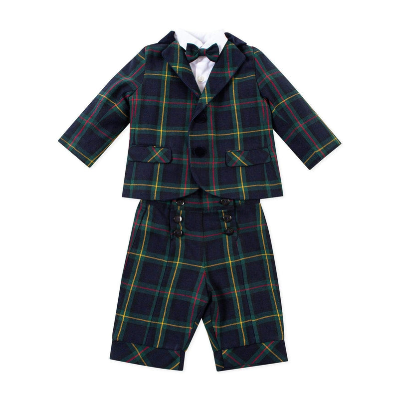 Ensemble chemise et veste de costume en tartan marine et vert