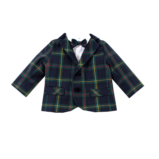 Ensemble chemise et veste de costume en tartan marine et vert