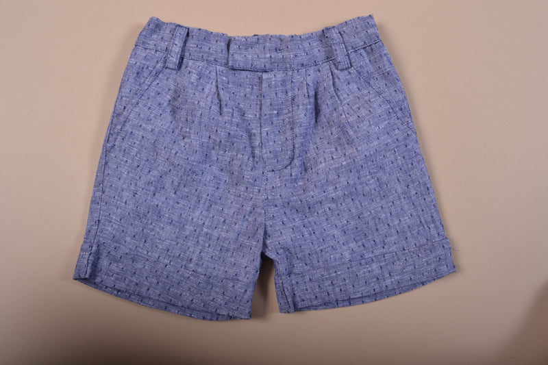 Ensemble garçon chemise blanche garçon, passepoilé en lin moucheté marine et son short ADAM  - disponible en 6M et 6A