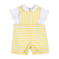 Ensemble salopette à rayures jaune & chemise