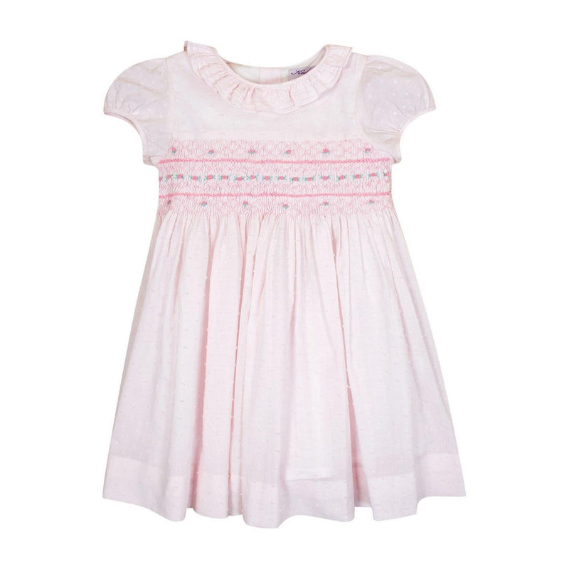 Hortensia, robe manches ballons, triple col et taille smockée, en plumetis baby rose - balloon-sleeved dress, triple collar and smocked waist, in baby pink  plumetis