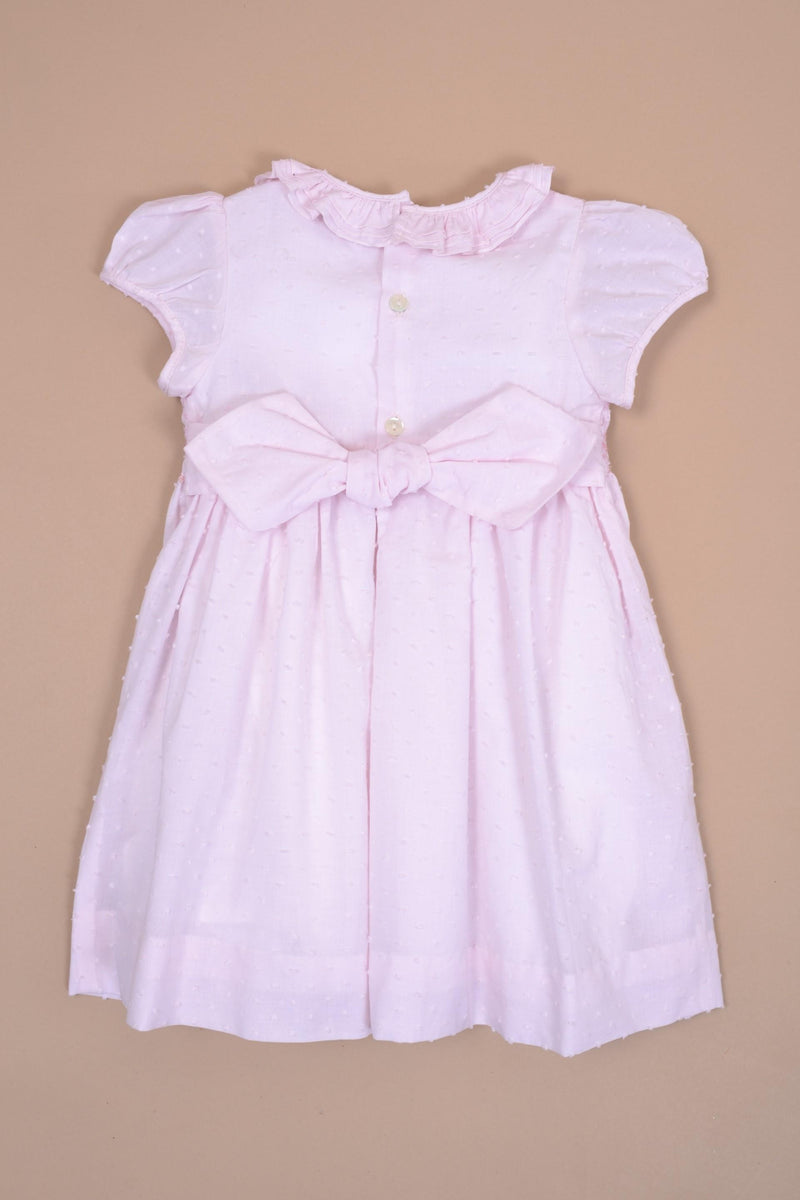 Hortensia, robe manches ballons, triple col et taille smockée, en plumetis baby rose - balloon-sleeved dress, triple collar and smocked waist, in baby pink  plumetis