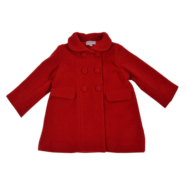 Manteau en laine rouge et détails en velours rouge