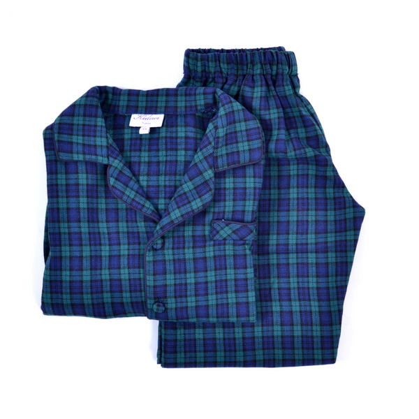 Pyjama mixte en tartan vert avec col à revers