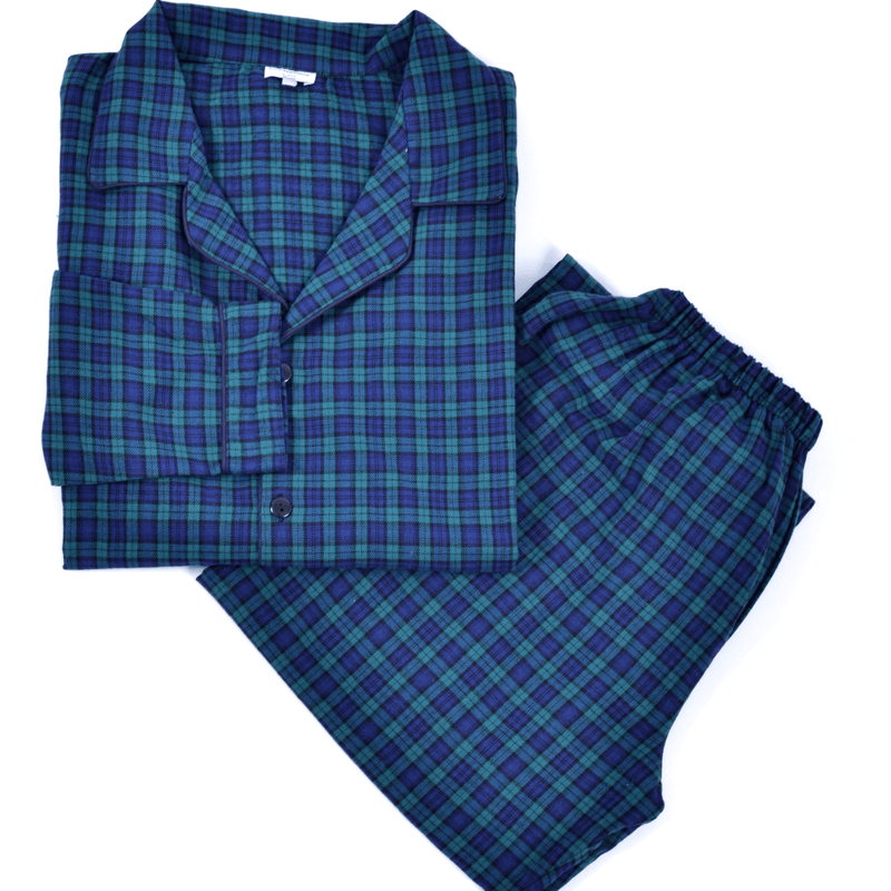 Pyjama mixte en tartan vert avec col à revers