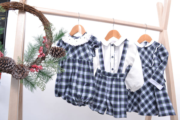 Robe Alyssa en tartan bleu et vert