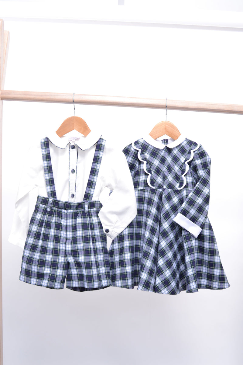 Robe Alyssa en tartan bleu et vert
